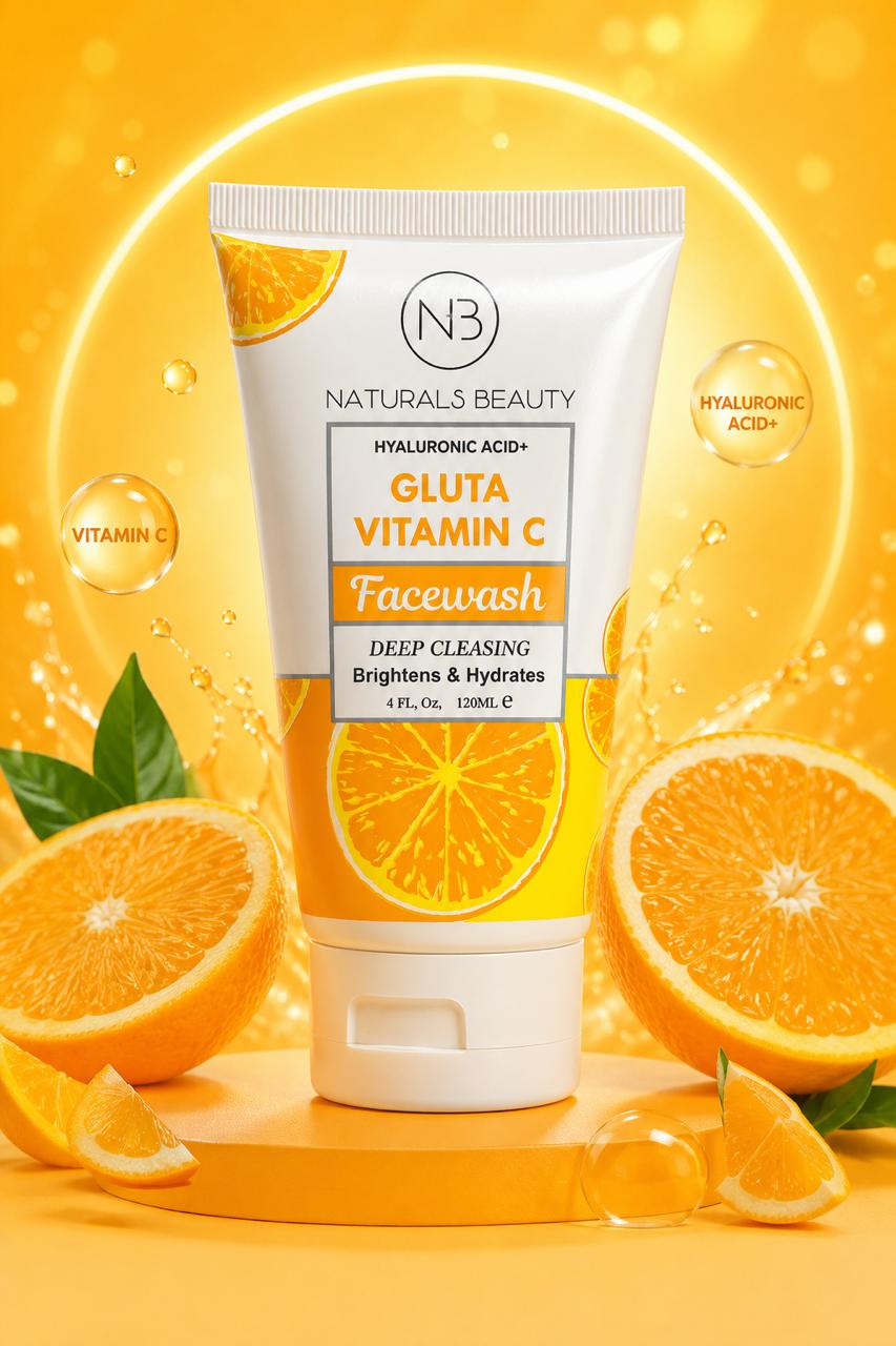 Naturals Beauty Gluta Vitamin C Facewash with Hyaluronic Acid+ | Deep Cleansing | 120ML / 4 FL. Oz.