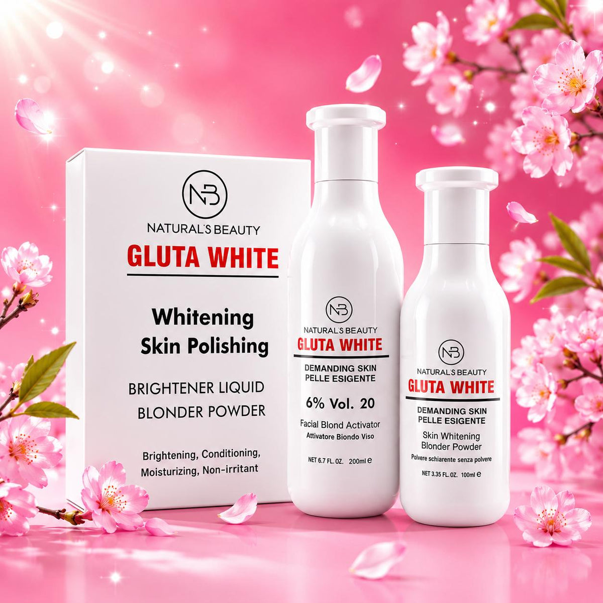 NB Natural's Beauty – Gluta White Skin Polishing Kit (Brightener Liquid + Blonder Powder)