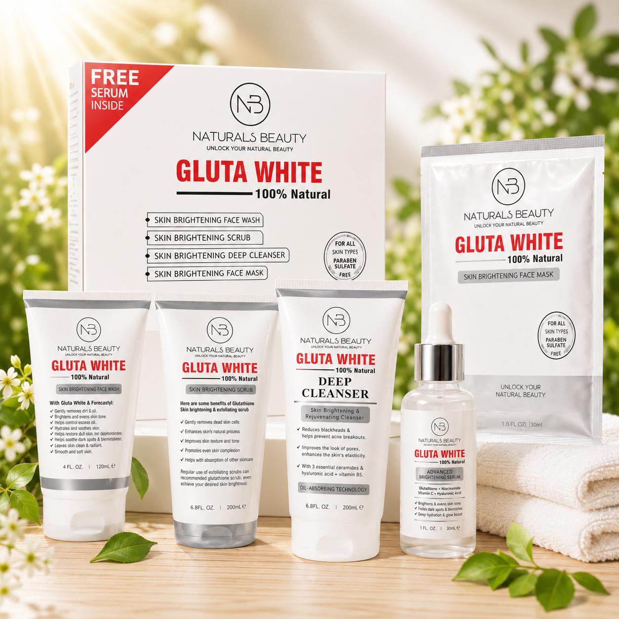 NB Naturals Beauty – Gluta White Complete Skin Brightening Kit (100% Natural) + FREE Serum